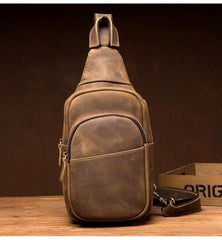 Cool Dark Brown Leather Mens Crossbody Pack Sling Bags Brown One Shoulder Pack Chest Bag for men - imessengerbags