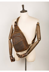 Cool Dark Brown Leather Mens Crossbody Pack Sling Bags Brown One Shoulder Pack Chest Bag for men - imessengerbags