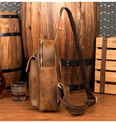 Cool Dark Brown Leather Mens Sling Bag Crossbody Pack One Shoulder Pack Brown Chest Bag for men - imessengerbags