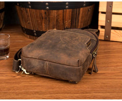 Cool Dark Brown Leather Mens Sling Bags Crossbody Pack One Shoulder Backpack Chest Bag for men - imessengerbags