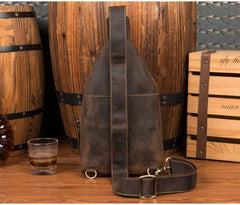 Cool Dark Brown Leather Mens Sling Bags Crossbody Pack One Shoulder Backpack Chest Bag for men - imessengerbags