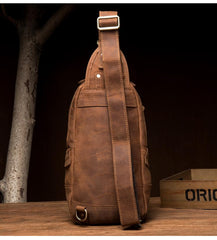 Cool Dark Brown Leather Mens Sling Pack Sling Bags Light Brown Crossbody Pack Chest Bag for men - imessengerbags