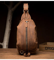 Cool Dark Brown Leather Mens Sling Pack Sling Bags Light Brown Crossbody Pack Chest Bag for men - imessengerbags