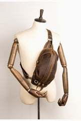 Cool Dark Brown Leather Mens Sling Pack Sling Bags Light Brown Crossbody Pack Chest Bag for men - imessengerbags
