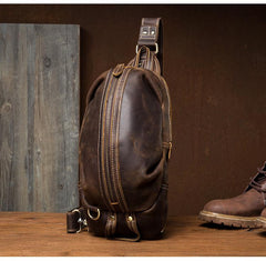 Cool Dark Brown Leather Mens Sling Pack Sling Bags Light Brown Crossbody Pack Chest Bag for men - imessengerbags