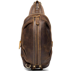 Cool Dark Brown Leather Mens Sling Pack Sling Bags Light Brown Crossbody Pack Chest Bag for men