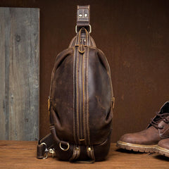 Cool Dark Brown Leather Mens Sling Pack Sling Bags Light Brown Crossbody Pack Chest Bag for men - imessengerbags