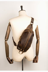 Cool Dark Brown Leather Mens Sling Pack Sling Bags Light Brown Crossbody Pack Chest Bag for men - imessengerbags