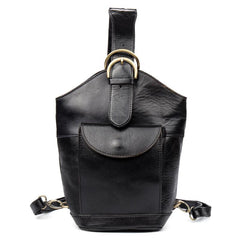 Black Leather Mens Cool Bucket Small Sling Bags Backpack Crossbody Pack Chest Bag for Men - imessengerbags
