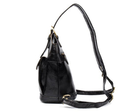 Black Leather Mens Cool Bucket Small Sling Bags Backpack Crossbody Pack Chest Bag for Men - imessengerbags