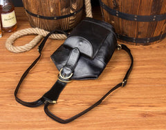 Black Leather Mens Cool Bucket Small Sling Bags Backpack Crossbody Pack Chest Bag for Men - imessengerbags