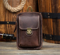 Dark Brown Leather Mens Cool Brown Waist Bag Phone Bag Belt Pouch Belt Bag For Men - imessengerbags