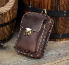 Dark Brown Leather Mens Cool Brown Waist Bag Phone Bag Belt Pouch Belt Bag For Men - imessengerbags
