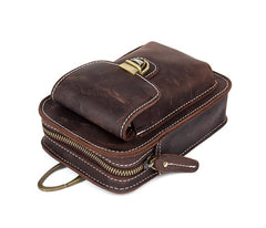 Dark Brown Leather Mens Cool Brown Waist Bag Phone Bag Belt Pouch Belt Bag For Men - imessengerbags