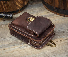 Dark Brown Leather Mens Cool Brown Waist Bag Phone Bag Belt Pouch Belt Bag For Men - imessengerbags