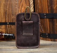 Dark Brown Leather Mens Cool Brown Waist Bag Phone Bag Belt Pouch Belt Bag For Men - imessengerbags