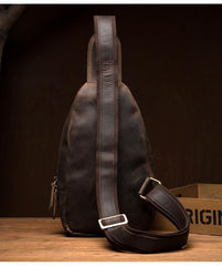 Cool Dark Brown Leather Mens Cool Sling Bag Crossbody Pack Brown Chest Bag Sling Pack for men - imessengerbags