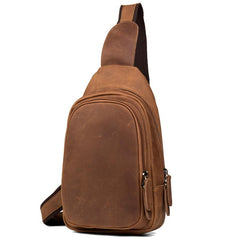 Cool Dark Brown Leather Mens Cool Sling Bag Crossbody Pack Brown Chest Bag Sling Pack for men - imessengerbags