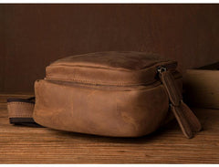 Cool Dark Brown Leather Mens Cool Sling Bag Crossbody Pack Brown Chest Bag Sling Pack for men - imessengerbags