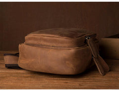 Cool Dark Brown Leather Mens Cool Sling Bag Crossbody Pack Brown Chest Bag Sling Pack for men