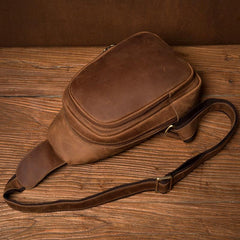 Cool Dark Brown Leather Mens Cool Sling Bag Crossbody Pack Brown Chest Bag Sling Pack for men - imessengerbags