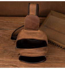 Cool Dark Brown Leather Mens Cool Sling Bag Crossbody Pack Brown Chest Bag Sling Pack for men - imessengerbags