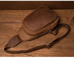 Cool Dark Brown Leather Mens Cool Sling Bag Crossbody Pack Brown Chest Bag Sling Pack for men - imessengerbags
