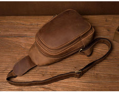 Cool Dark Brown Leather Mens Cool Sling Bag Crossbody Pack Brown Chest Bag Sling Pack for men