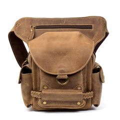Cool Brown Leather Mens Fanny Pack Khaki Waist Bags Belt Tool Bag Hip Pack Belt Bag Bumbag for Men