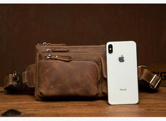 Vintage Brown Leather Mens Fanny Pack Waist Bag Coffee Hip Pack Belt Bag Bumbag for Men - imessengerbags