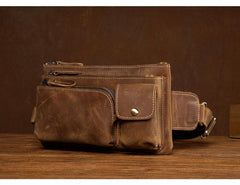Vintage Brown Leather Mens Fanny Pack Waist Bag Coffee Hip Pack Belt Bag Bumbag for Men - imessengerbags