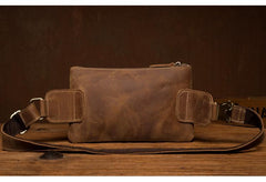 Vintage Brown Leather Mens Fanny Pack Waist Bag Coffee Hip Pack Belt Bag Bumbag for Men - imessengerbags