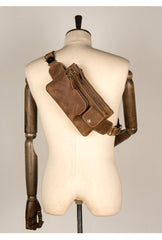 Vintage Brown Leather Mens Fanny Pack Waist Bag Coffee Hip Pack Belt Bag Bumbag for Men - imessengerbags