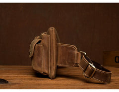 Vintage Brown Leather Mens Fanny Pack Waist Bag Coffee Hip Pack Belt Bag Bumbag for Men - imessengerbags
