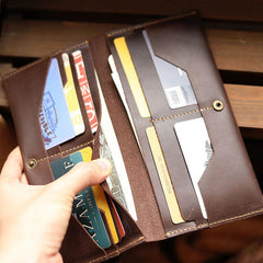Vintage Brown Leather Mens Long Wallet Bifold Long Wallet Brown Phone Clutch Wallet For Men - imessengerbags