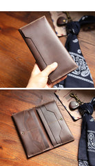 Vintage Brown Leather Mens Long Wallet Bifold Long Wallet Brown Phone Clutch Wallet For Men - imessengerbags