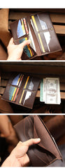 Vintage Brown Leather Mens Long Wallet Bifold Long Wallet Brown Phone Clutch Wallet For Men - imessengerbags