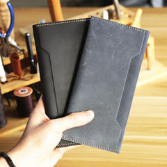 Vintage Brown Leather Mens Long Wallet Bifold Long Wallet Brown Phone Clutch Wallet For Men - imessengerbags