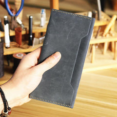 Vintage Brown Leather Mens Long Wallet Bifold Long Wallet Brown Phone Clutch Wallet For Men - imessengerbags