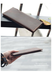 Vintage Brown Leather Mens Long Wallet Bifold Long Wallet Brown Phone Clutch Wallet For Men - imessengerbags