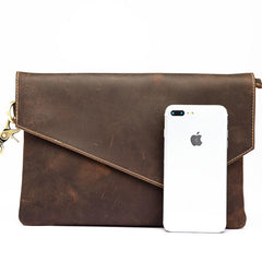 Dark Brown Vintage Leather Wristlet Bag Mens Tablet Bag Handy File Bag Clutch Bag For Men - imessengerbags