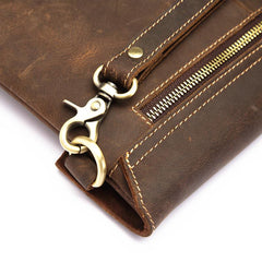 Dark Brown Vintage Leather Wristlet Bag Mens Tablet Bag Handy File Bag Clutch Bag For Men - imessengerbags