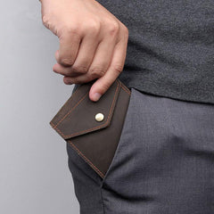 Dark Brown Small MENS LEATHER Bifold Wallet Card Brown billfold Wallet FOR MEN - imessengerbags