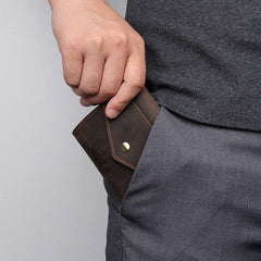 Dark Brown Small MENS LEATHER Bifold Wallet Card Brown billfold Wallet FOR MEN - imessengerbags