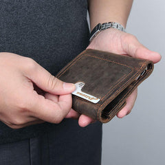 Dark Brown Small MENS LEATHER Bifold Wallet Card Brown billfold Wallet FOR MEN - imessengerbags
