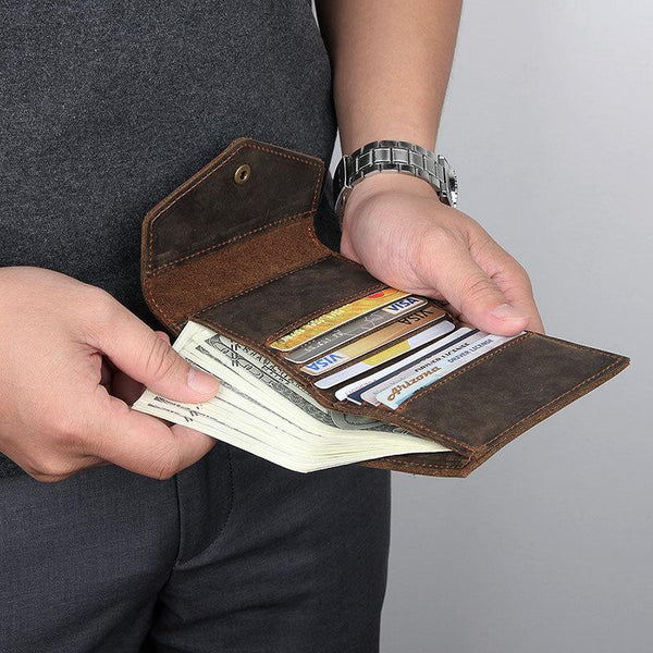 Dark Brown Small MENS LEATHER Bifold Wallet Card Brown billfold Wallet FOR MEN