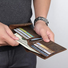 Dark Brown Small MENS LEATHER Bifold Wallet Card Brown billfold Wallet FOR MEN - imessengerbags