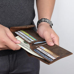 Dark Brown Small MENS LEATHER Bifold Wallet Card Brown billfold Wallet FOR MEN