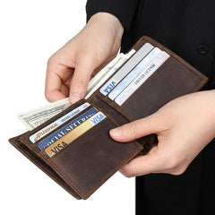 Cool Dark Brown Vintage Bifold Small Wallet Leather Mens Black billfold Small Wallet Card Wallet Coin Purse For Men - imessengerbags