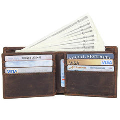 Cool Dark Brown Vintage Bifold Small Wallet Leather Mens Black billfold Small Wallet Card Wallet Coin Purse For Men - imessengerbags